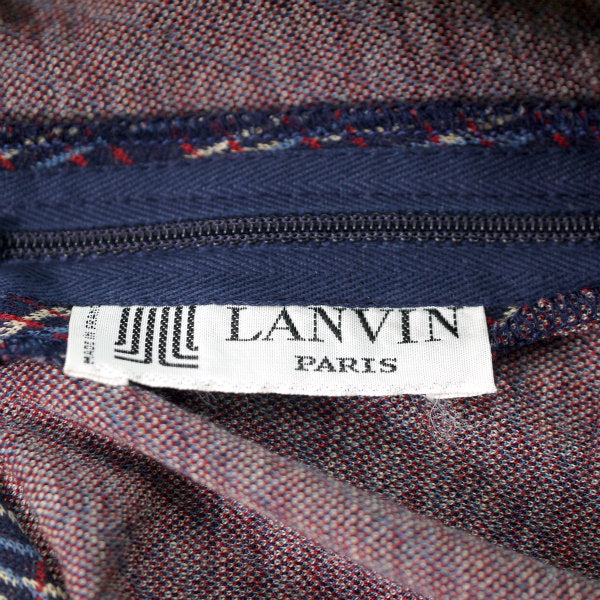 LANVIN フリンジリボン膝丈ウールスカート（紺×赤）