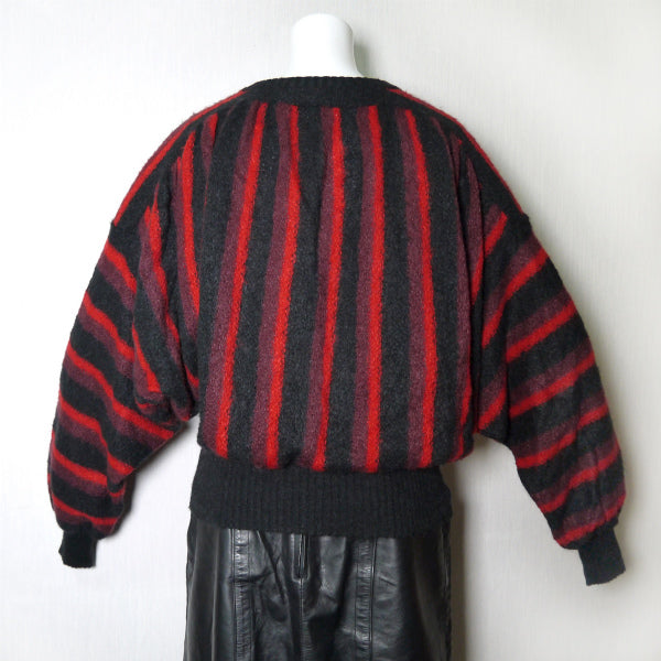 LANVIN ストライプ モヘアニット（黒×赤）