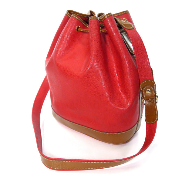 Old Lancel　エンブレム巾着ショルダー（赤×キャメル）