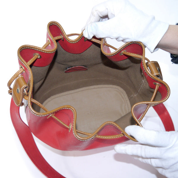 Old Lancel　エンブレム巾着ショルダー（赤×キャメル）