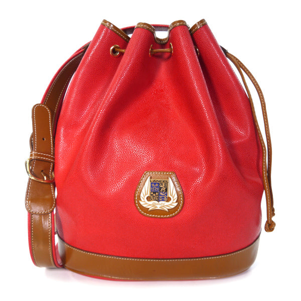 Old Lancel　エンブレム巾着ショルダー（赤×キャメル）