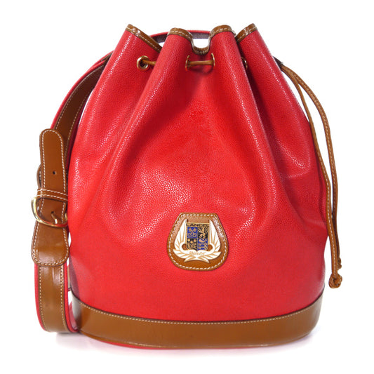 Old Lancel　エンブレム巾着ショルダー（赤×キャメル）