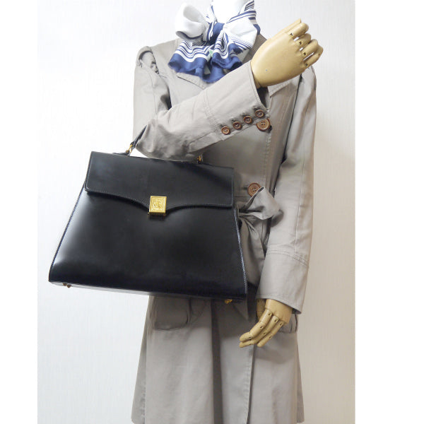 Lanvin ケリー型希少ロゴレザーハンドバッグ（黒）