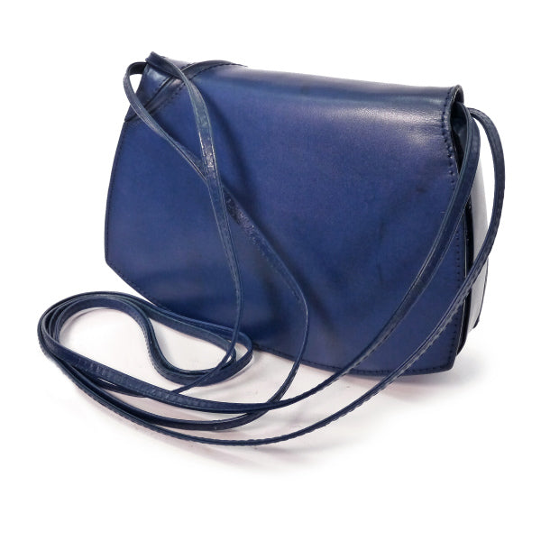 Lanvin 総革デザインWショルダーバッグ（青）