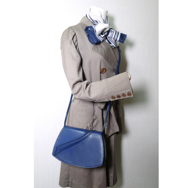 Lanvin 総革デザインWショルダーバッグ（青）