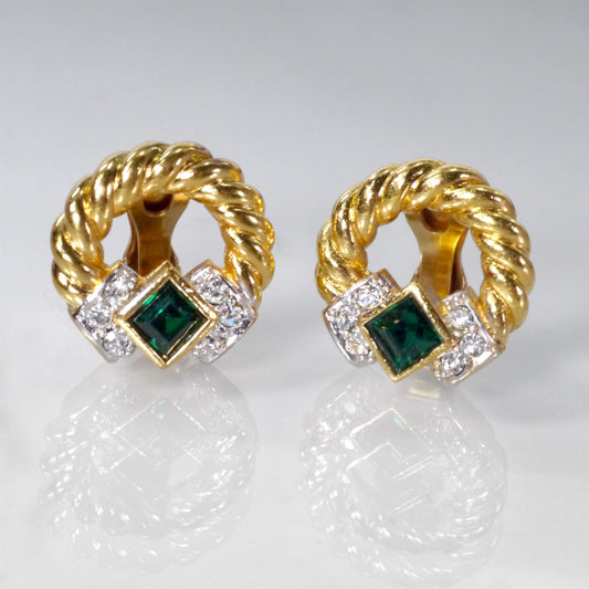 LANVIN　ツイストフープ グリーンイヤリング（ゴールド）