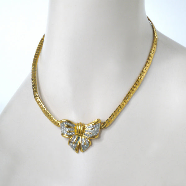 LANVIN　ビッグリボン ネックレス（ゴールド/ストーン）