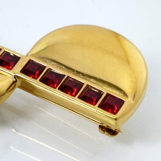 LANVIN　レッドストーン 半円ブローチ（ゴールド）