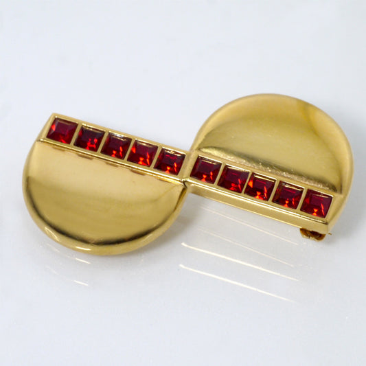 LANVIN　レッドストーン 半円ブローチ（ゴールド）