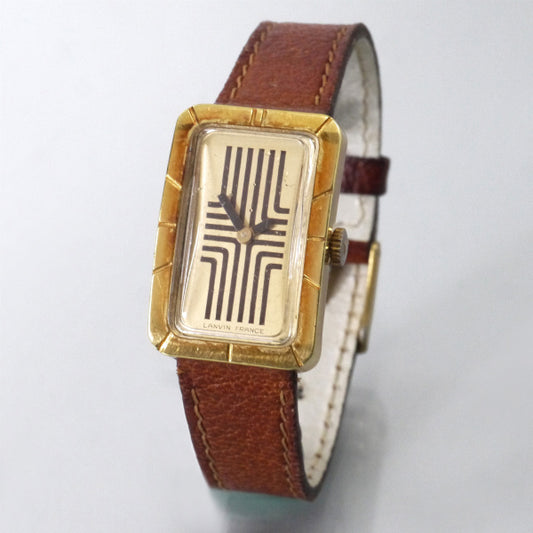 LANVIN　希少!!手巻きスクエア腕時計（茶）