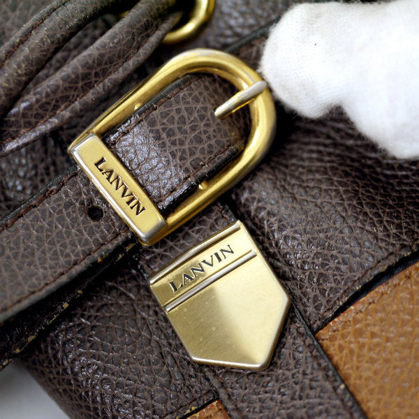 Lanvin　総革マルチカラーボーダー巾着ショルダー（赤/茶系）