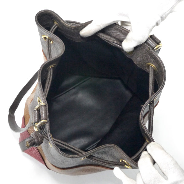 Lanvin　総革マルチカラーボーダー巾着ショルダー（赤/茶系）