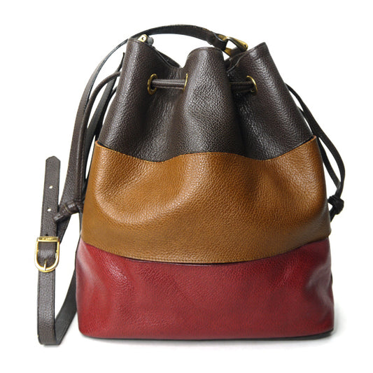 Lanvin　総革マルチカラーボーダー巾着ショルダー（赤/茶系）