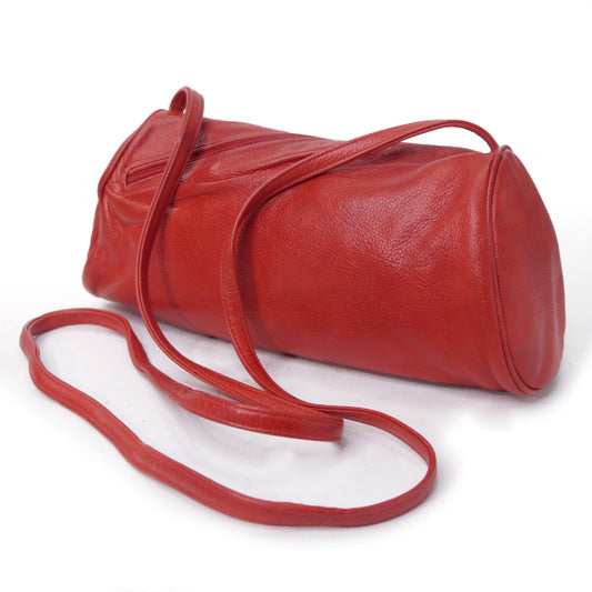 Lanvin 総革デザインファスナー筒型ポシェット（赤）