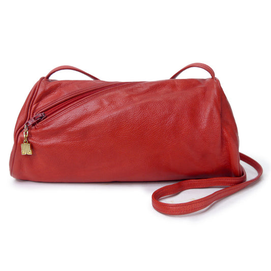 Lanvin 総革デザインファスナー筒型ポシェット（赤）