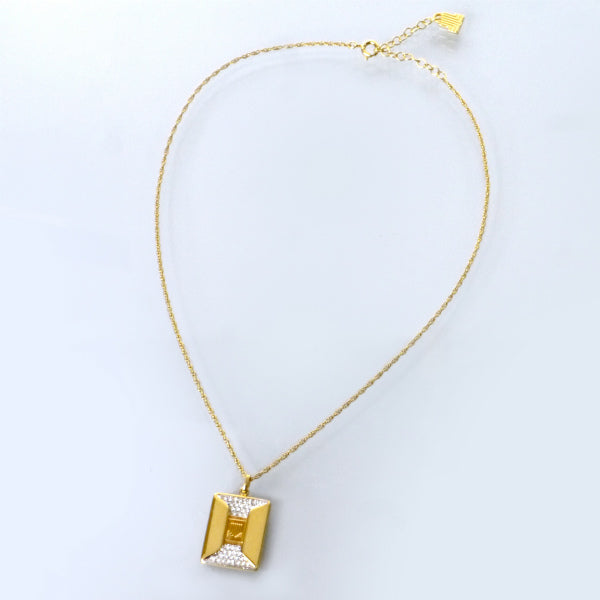 LANVIN　スクエアプレート ロゴストーンネックレス（ゴールド）