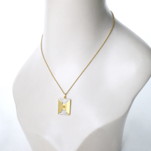 LANVIN　スクエアプレート ロゴストーンネックレス（ゴールド）