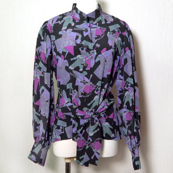 LANVIN シルク100%総柄ツーピース（紫系）