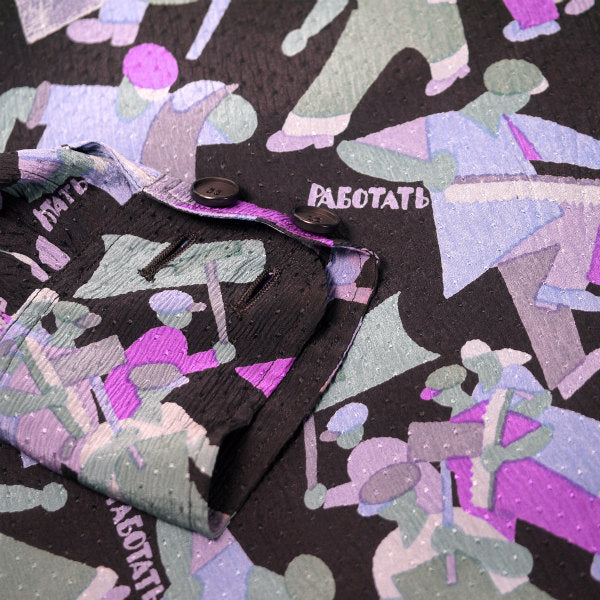 LANVIN シルク100%総柄ツーピース（紫系）