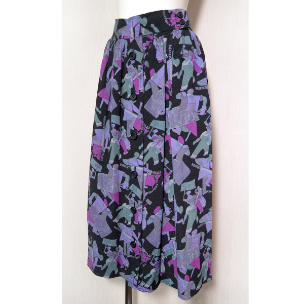 LANVIN シルク100%総柄ツーピース（紫系）