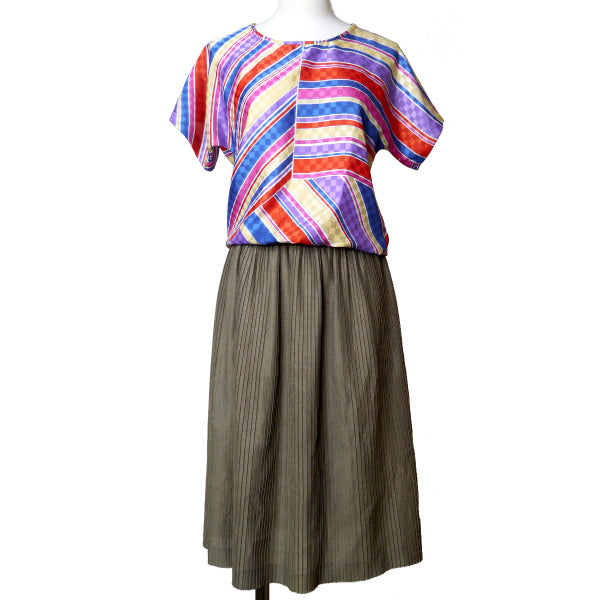 LANVIN 幾何学模様 マルチカラー半袖ブラウス