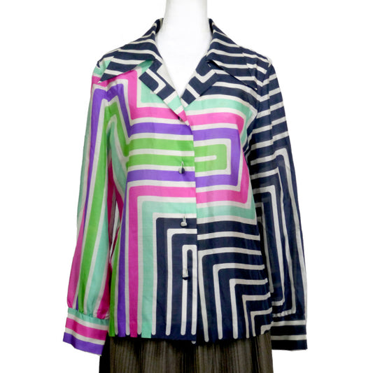 LANVIN 幾何学模様ロゴ シースルーブラウス（マルチカラー）