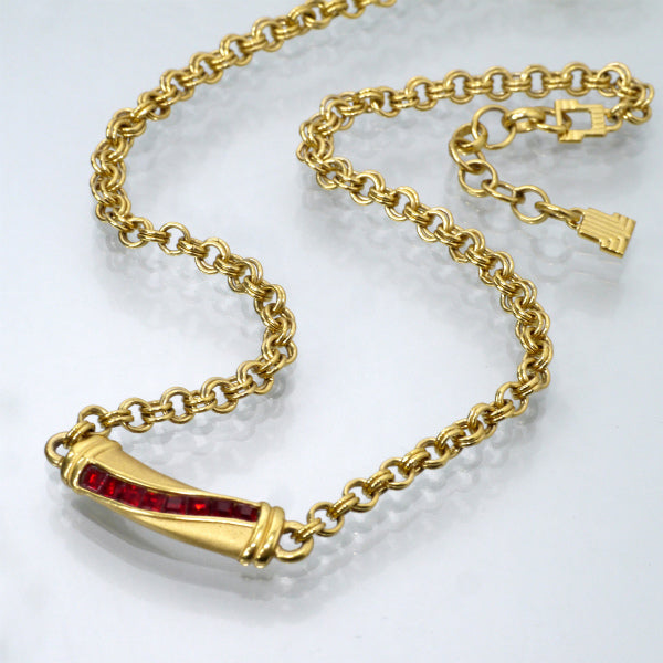 LANVIN　レッドストーン ネックレス（ゴールド）