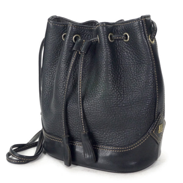 Lanvin　型押しレザー巾着ミニショルダー（黒）