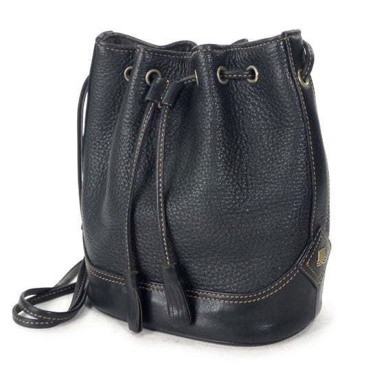 Lanvin　型押しレザー巾着ミニショルダー（黒）