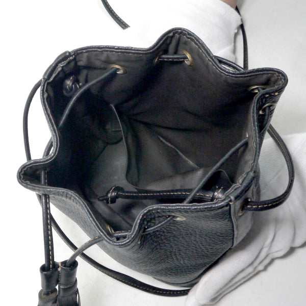 Lanvin　型押しレザー巾着ミニショルダー（黒）