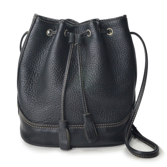 Lanvin　型押しレザー巾着ミニショルダー（黒）