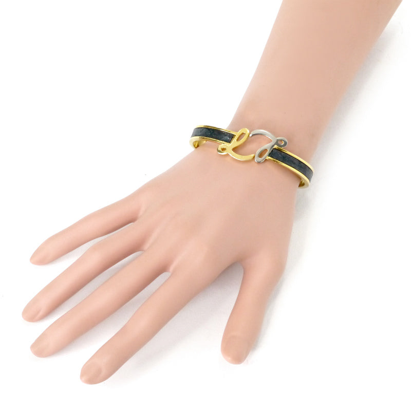 LOEWE ゴールド×レザー 筆記体ロゴブレスレット（黒）