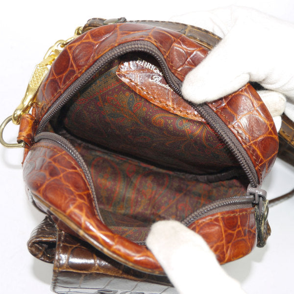 ENRIQUE LOEWE KNAPPE クロコ型押し2WAYポーチポシェット（茶）