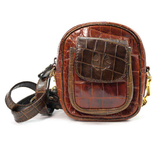 ENRIQUE LOEWE KNAPPE クロコ型押し2WAYポーチポシェット（茶）