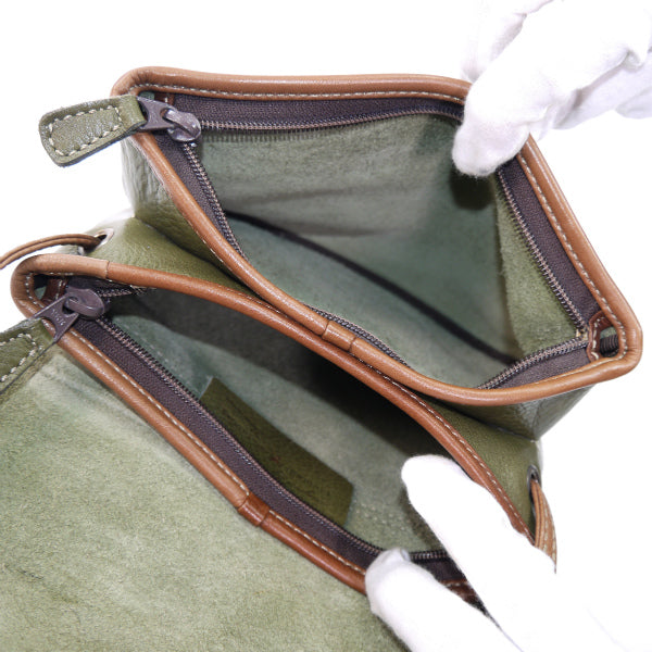 ENRIQUE LOEWE KNAPPE 総革2層式ポシェット（オリーブ）