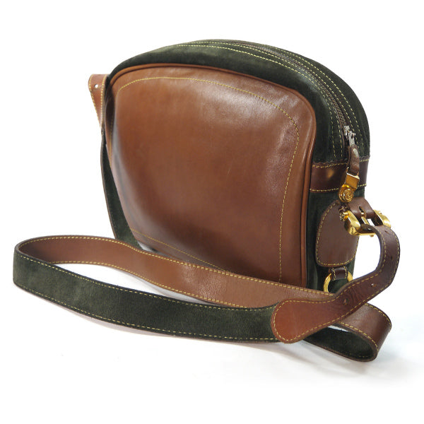 LOEWE アナグラムロゴ異素材MIXショルダー（茶×深緑）