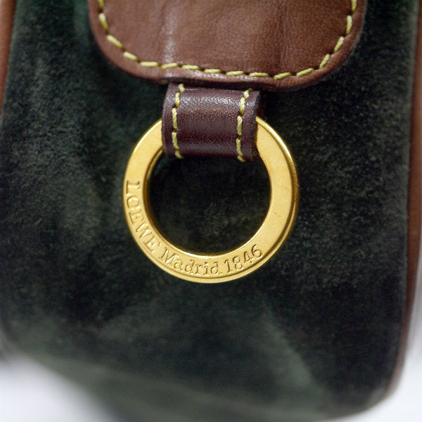 LOEWE アナグラムロゴ異素材MIXショルダー（茶×深緑）