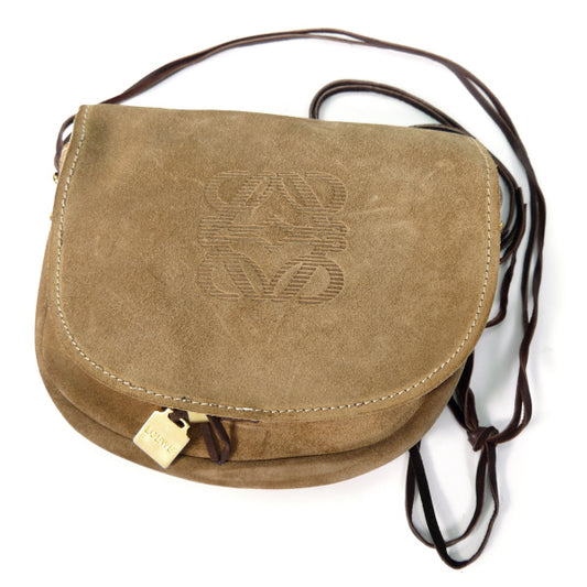 LOEWE　アナグラムロゴ スエードポシェット（ベージュ）