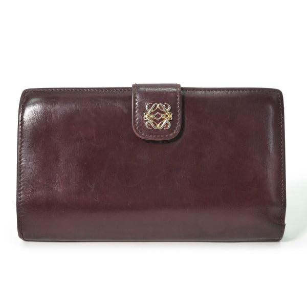 LOEWE　アナグラムロゴ 総革がま口財布（ボルドー）