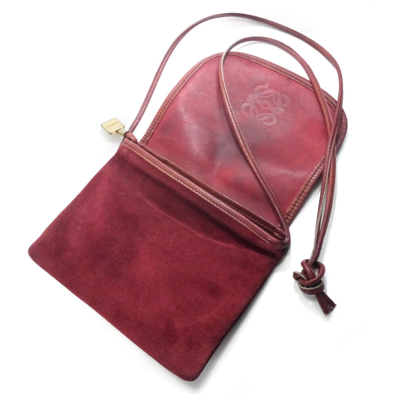 LOEWE　アナグラムロゴ スエードポシェット（ボルドー）