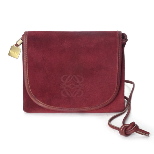 LOEWE　アナグラムロゴ スエードポシェット（ボルドー）