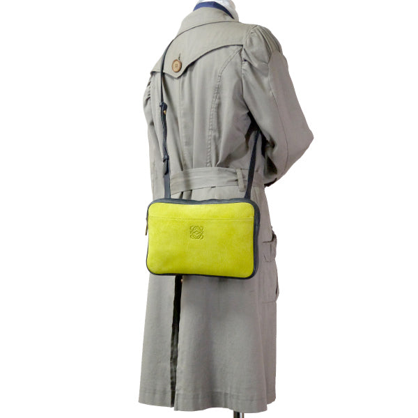 LOEWE　異素材MIXロゴバイカラーショルダー（黄×紺）