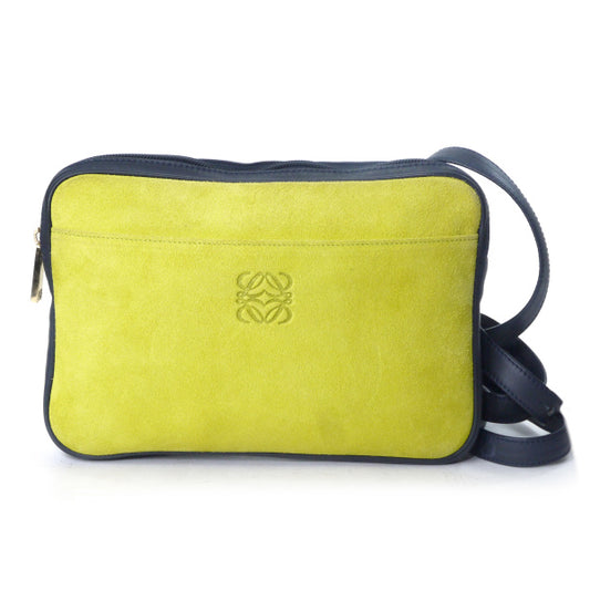 LOEWE　異素材MIXロゴバイカラーショルダー（黄×紺）