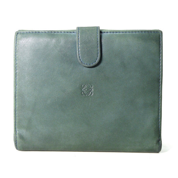 LOEWE　アナグラムロゴ ラム革折り財布（アースグリーン）