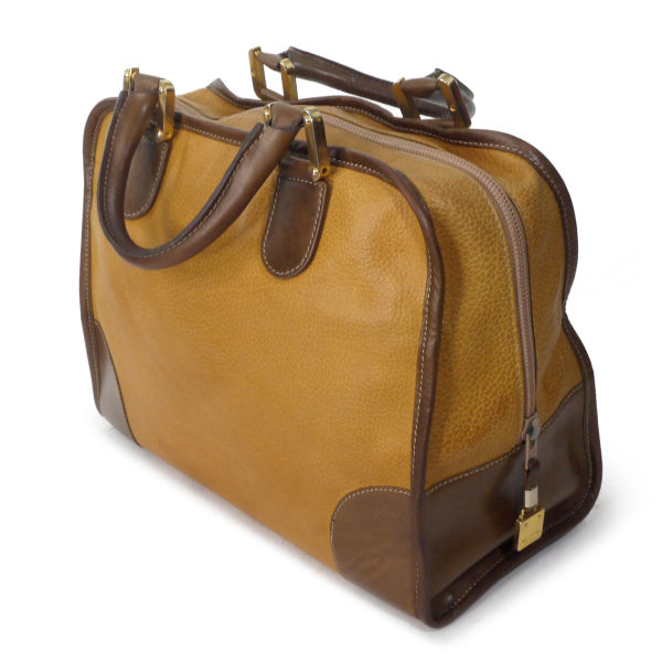 LOEWE　アマソナ32 ロゴボストンバッグ（茶）