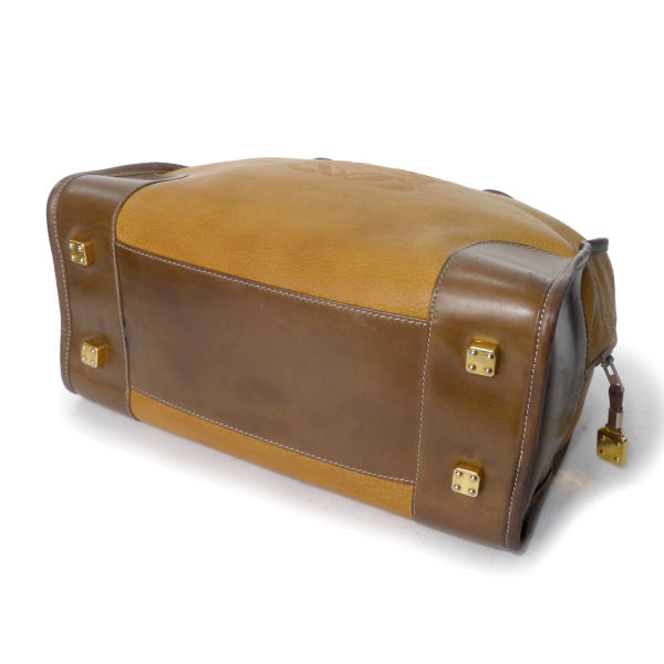 LOEWE　アマソナ32 ロゴボストンバッグ（茶）