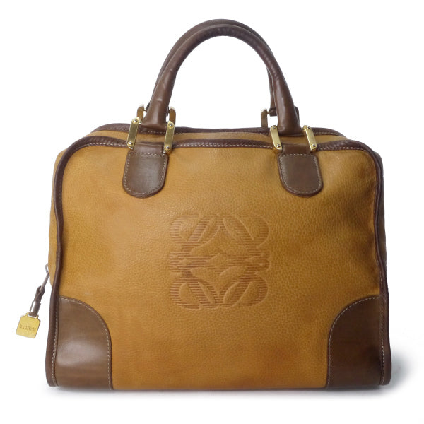 LOEWE　アマソナ32 ロゴボストンバッグ（茶）