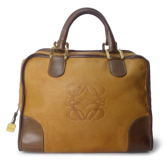 LOEWE　アマソナ32 ロゴボストンバッグ（茶）
