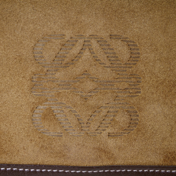 LOEWE　アナグラムロゴ スエードがま口折り財布（茶）