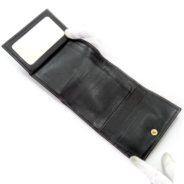 LOEWE　アナグラムロゴ スエードがま口折り財布（茶）